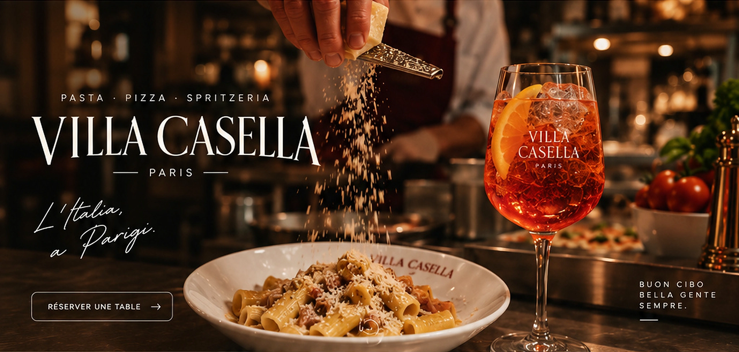 Villa Casella Paris, pasta et spritz dans une cuisine italienne chaleureuse